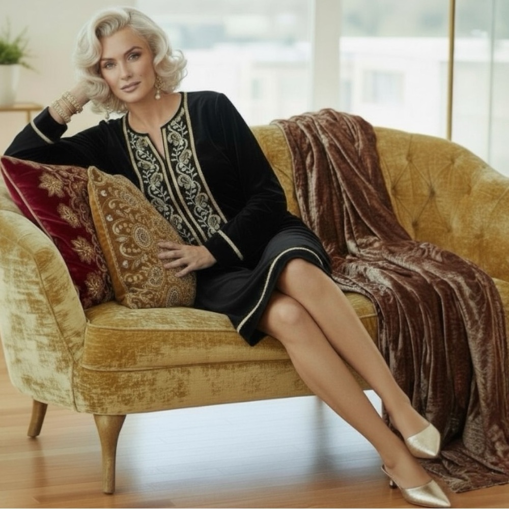 VTG WOMENS ROBE CAFTAN 1970s LUXURY LEISURE BY GILEAD USA CLASSIC GLAM HER-STORY